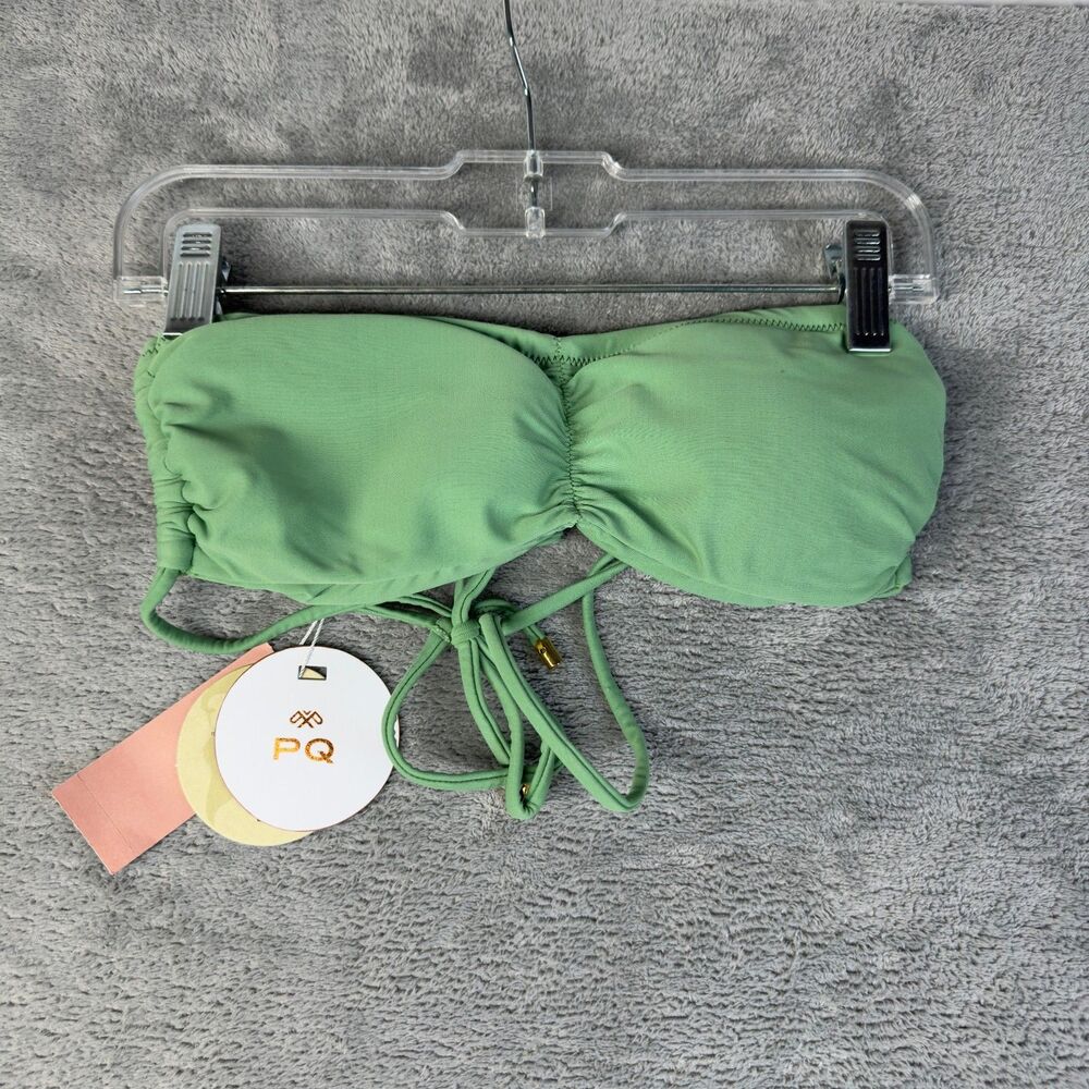 PQ Swim Swimsuit Top Womens Medium Green Agave Luna Ruched Spaghetti Straps NWT